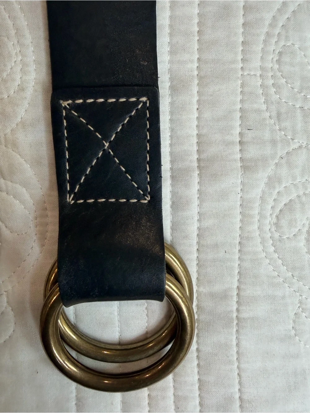 Martin + Osa Leather Suede Black Belt D-Ring Twin 45” Textured Gold Hardware